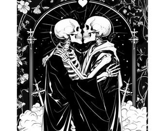 The Lovers Personalized Art Print, Tarot, Goth, Mystical, Anniversary, Wedding, Couples, Gift, Dark Art, Decor, Custom