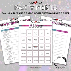 Eurovision Party Printables 2025: 14+ Eurovision Bingo Cards, Detailed ESC Final Score Cards & Drinking Game Prinouts (Download and Print)