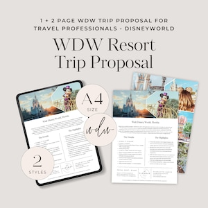 Modello di proposta di viaggio WDW / Preventivo di viaggio WDW World Orlando Florida / Modello Canva personalizzabile / Stili di pagina 1 + 2 A4 UK Doc - TTC013WDW