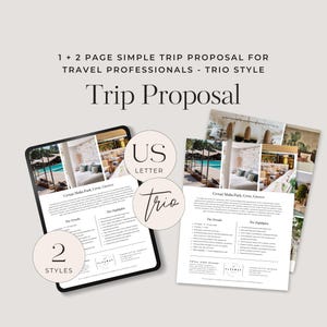 Plantilla editable de propuesta de vacaciones / Cotización de viaje con fotos / Plantilla moderna personalizable de Canva / 1 + 2 páginas en formato carta de EE. UU. - TTC013 TRIO