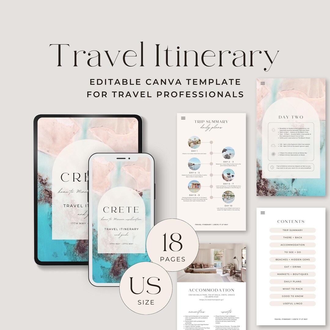 Editable Travel Itinerary Template for Travel Advisors | Customizable ...