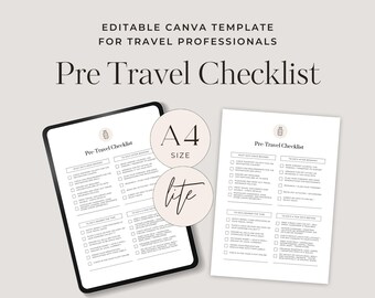 Pre Travel Checklist | Canva Template, Holiday Trip Organiser (Digital Download)