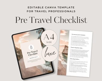 Pre Travel Checklist Editable Template | Holiday Checklist | Trip Organiser Clean Style Canva Template | UK Letter Luxe -TTC013
