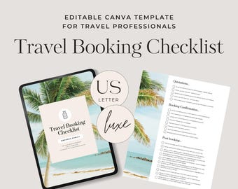 Travel Advisor Checklist | Vacation Booking Checklist, US Letter Canva Template (Digital Download)