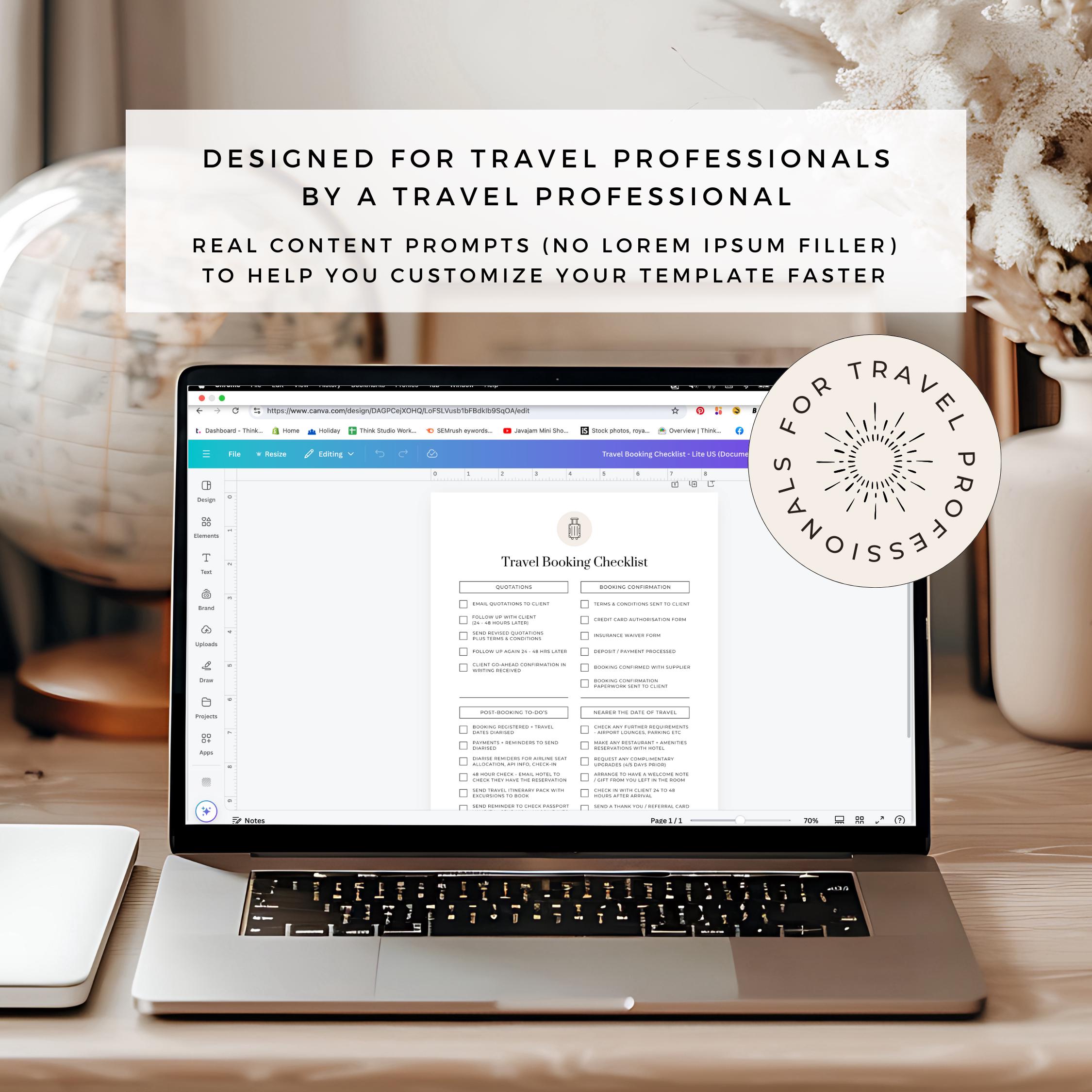 Travel Advisor Checklist Editable Template | Trip Booking Checklist ...