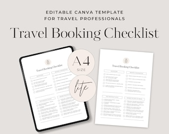 Travel Agent Checklist | Editable Canva Template, UK A4 (Digital Download)