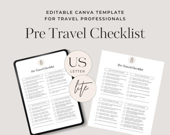 Pre Travel Checklist Editable Template | Vacation Checklist | Trip Organizer Clean Style Canva Template | US Letter Lite -TTC013