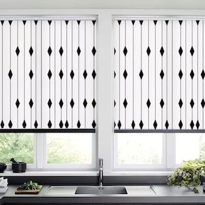 Modern Geometric Diamond Curtain, Black and White Minimalist Window Treatment, Vertical Line Pattern Drapes for Living Room & Bedroom