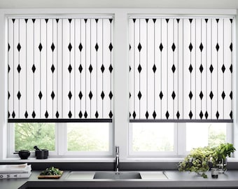 Geometrische Diamant Jalousie, Schwarz und Weiß Minimalist Vorhang