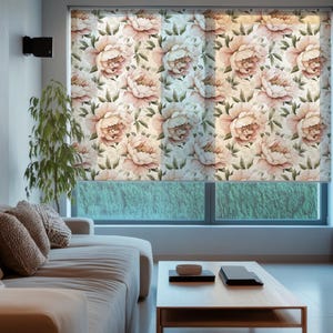 Soft Pink Peony Floral Roller Blind – Soft Botanical Roller Shades - Printed Window Blinds