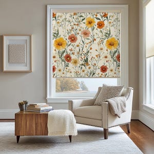 Vintage Floral Curtain - Pastel and Orange Toned Natural Flower Pattern