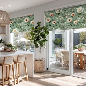 Vintage Floral Curtain Panel, Romantic Peony Botanical Drapes, Cottagecore Window Treatment, Green Shabby Chic Curtain
