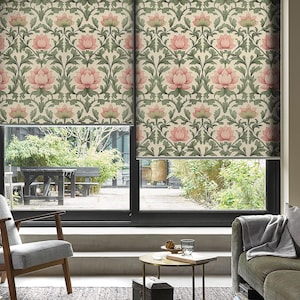 Vintage Floral Roller Shades, Art Nouveau Drapes, William Morris Style Window Treatment,Lotus Pattern Fabric, Victorian Aesthetic Home Decor