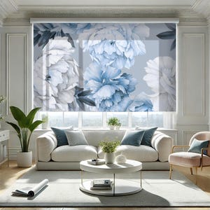 Blue Peony Floral Roller Blind – Soft Botanical Roller Shades