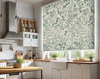 Estor enrollable con estampado de hojas de eucalipto – Cortina moderna con motivos botánicos para ventanas