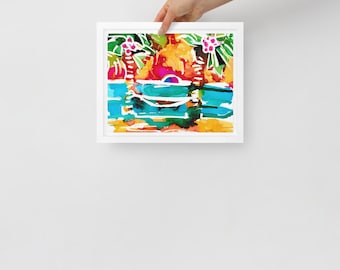 Lienzo enmarcado con hamaca y puesta de sol tropical: decoración costera para sala de estar