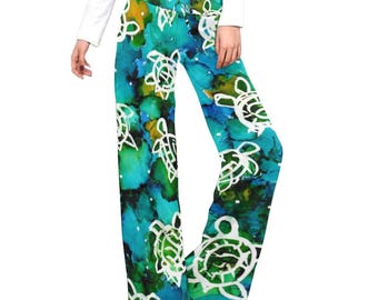 Sea Turtle Yoga or Sleepwear Pants – All-Over Print Drawstring Lounge Pants
