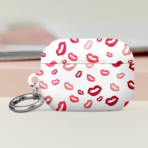 Kiss Pattern AirPods® Case, Shock Absorbent, with Carabiner