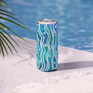 Stripes and Starfish Can Cooler | Nautical Beach Drink Sleeve | 4th of July Party Favor | Coastal Summer Accessory | Gift for Boaters