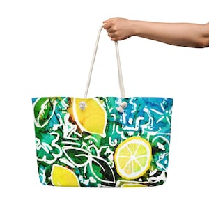 Lemon Oversized Weekender Bag | Large Lightweight Travel Tote | Bright Summer Beach Bag | Spacious Carryall | Gift for Her