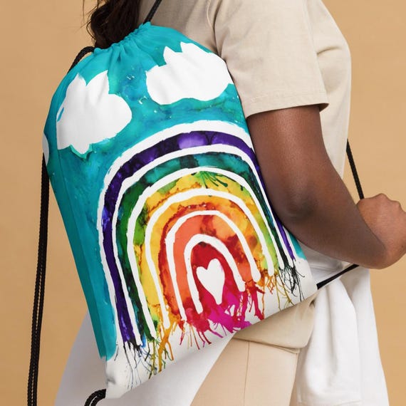 Rainbow Heart Drawstring Bag: LGBTQ+ Pride Polyester  display picture 2