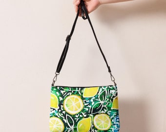 Lemon Print Crossbody Bag: Italian-Inspired Faux Leather Purse