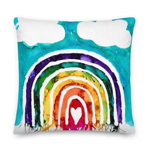 Rainbow Heart Throw Pillow – Colorful Summer Decor, Vibrant Love Accent, Pride Cushion for Living Room, Bedroom, or Kids&#39; Space