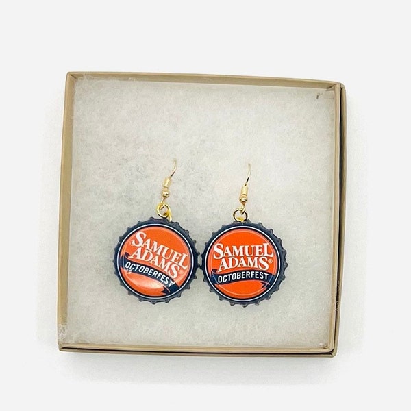 Earrings Samuel Adams Vintage Beer Bottle Cap Drop Dangle Earrings