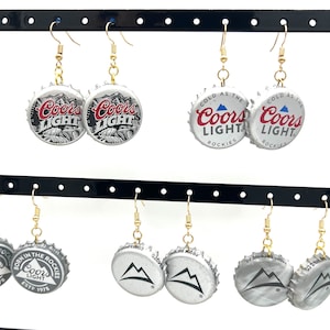 Coors Beer Bottle Cap Drop Dangle Earrings with Vintage Bottle Caps Coors Light Handmade Earrings for Beer Lovers for Coors Fans