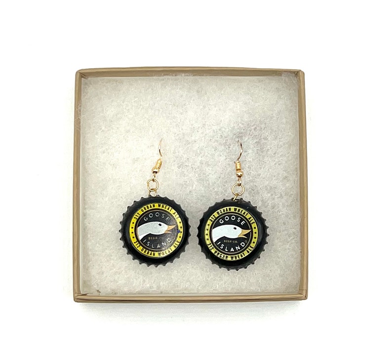 Beer Bottle Cap Drop Dangle Earrings Goose Island Bottle Cap Earrings