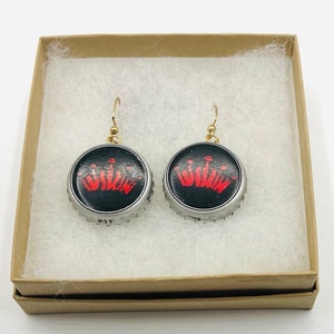 Vintage Budweiser Beer Bottle Cap Drop Dangle Earrings