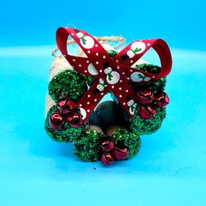 Wine Cork Mini Christmas Wreath Ornament Upcycled Cork Wreath