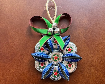 Beer Bottle Cap Ornament Made with Discarded Bottle Caps