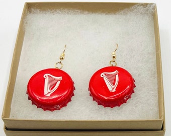 Guinness Beer Bottle Cap Drop Dangle Earrings Handmade Earrings for Beer Lovers