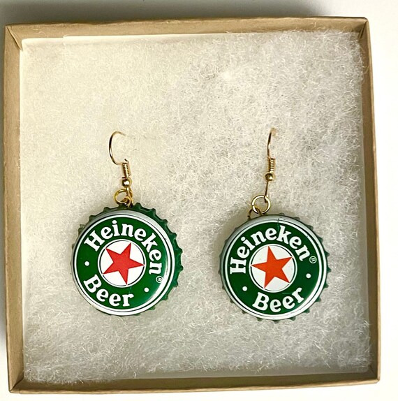Heineken Beer Bottle Cap Drop Dangle Earrings Vintage Bottle Cap Earrings for Beer Lover for Bartender Etsy