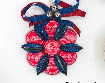 Whimsical Bottle Cap Ornament Eco-Friendly Christmas Tree Decor Angry Orchard Beer Bottle Cap Ornament