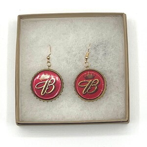 Vintage Budweiser Beer Bottle Cap Drop Dangle Earrings