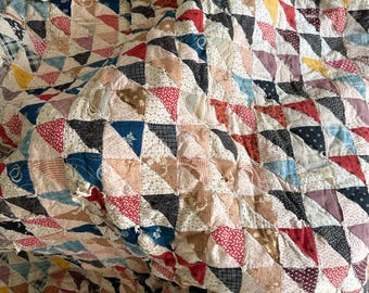 1880s  Half Square Triangle Quilt - Hand Pieced, Hand Quilted