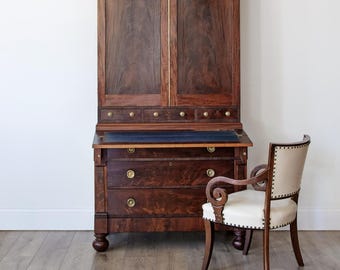 American Classical Empire Figured Mahogany Secretary Bookcase | ca. 1835