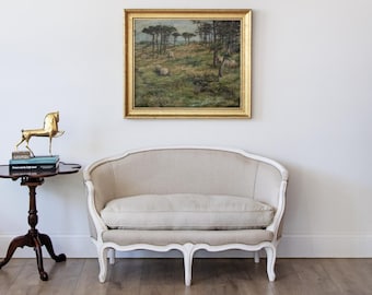 Louis XV Style Painted Settee in Natural Linen with Down-Filled Cushion