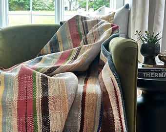 Handwoven Moroccan Boucherouite Blanket – Vibrant Vintage Textile Throw