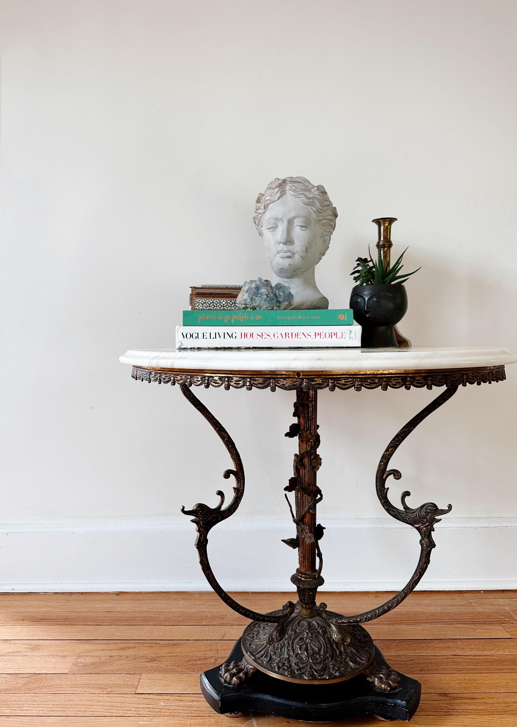 Antique 1800s Marble & Brass Side Table