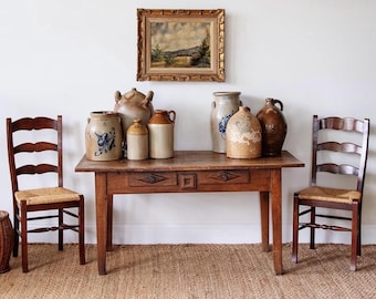 19th Century French Provincial Walnut Farm Table with Drawers