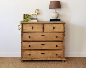 Antique French Pine Chest of Drawers with Two Over Three Configuration, c. 1880–1900