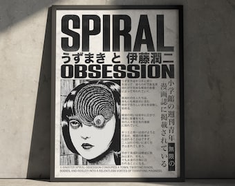 Junji Ito Uzumaki Manga Poster Print, Anime Vintage Retro Artwork Wall Hanging Home Decor, Gift for Anime Fan, Vintage Minimalist Aesthetic