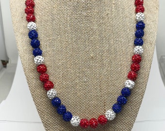 Baseball Beaded Necklace Phillies Rhinestone Bead Chain Red 