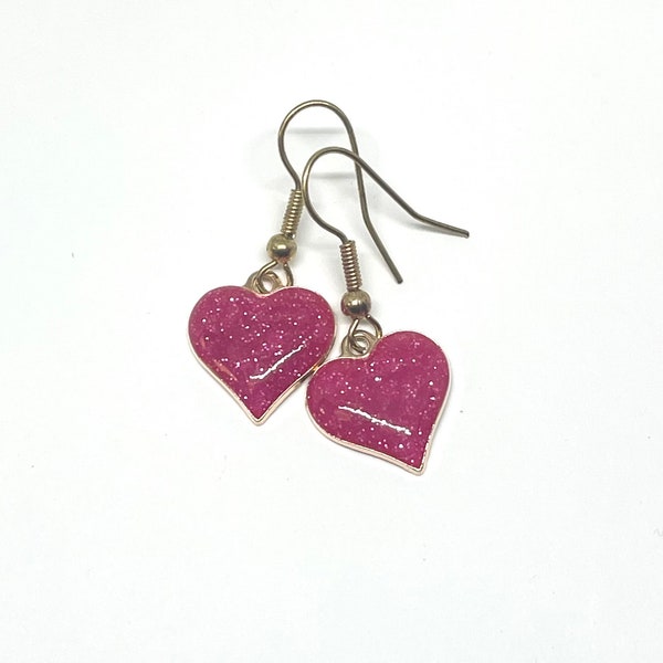 Valentine's Day earrings, Kids Fun Gift,  Mothers Day love earrings, sparkly red heart earrings