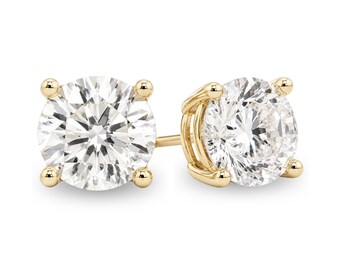 14K Solid Gold Round Cut Moissanite Stud Earrings | Threaded Posts with Screw Backs | Diamond Alternative | Gift for her