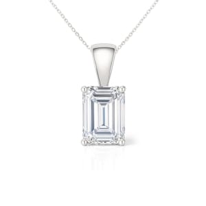 Emerald Cut Moissanite Necklace 14K Solid Gold | 0.50–2.0 CTW | Solitaire Pendant with Solid Bail  and Cable Chain