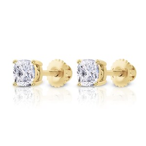 Cushion Cut Moissanite Stud Earrings 14K Gold | 0.50–2.0 CTW | Screw Back | Bridal Jewelry, Anniversary Gift, Hypoallergenic
